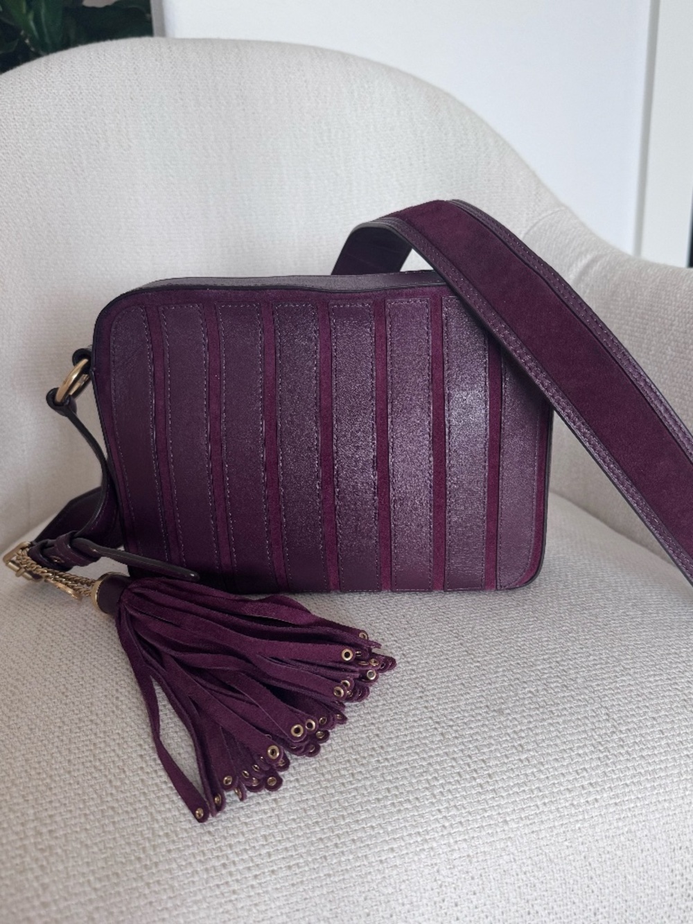 MICHAEL Michael Kors Plum Purple Brooklyn Suede/Leather CrossBody Bag - Picture 2 of 10